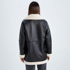 Oversized Women's Black Shearling Jacket – Sheepskin Leather Faux-Fur Coat
