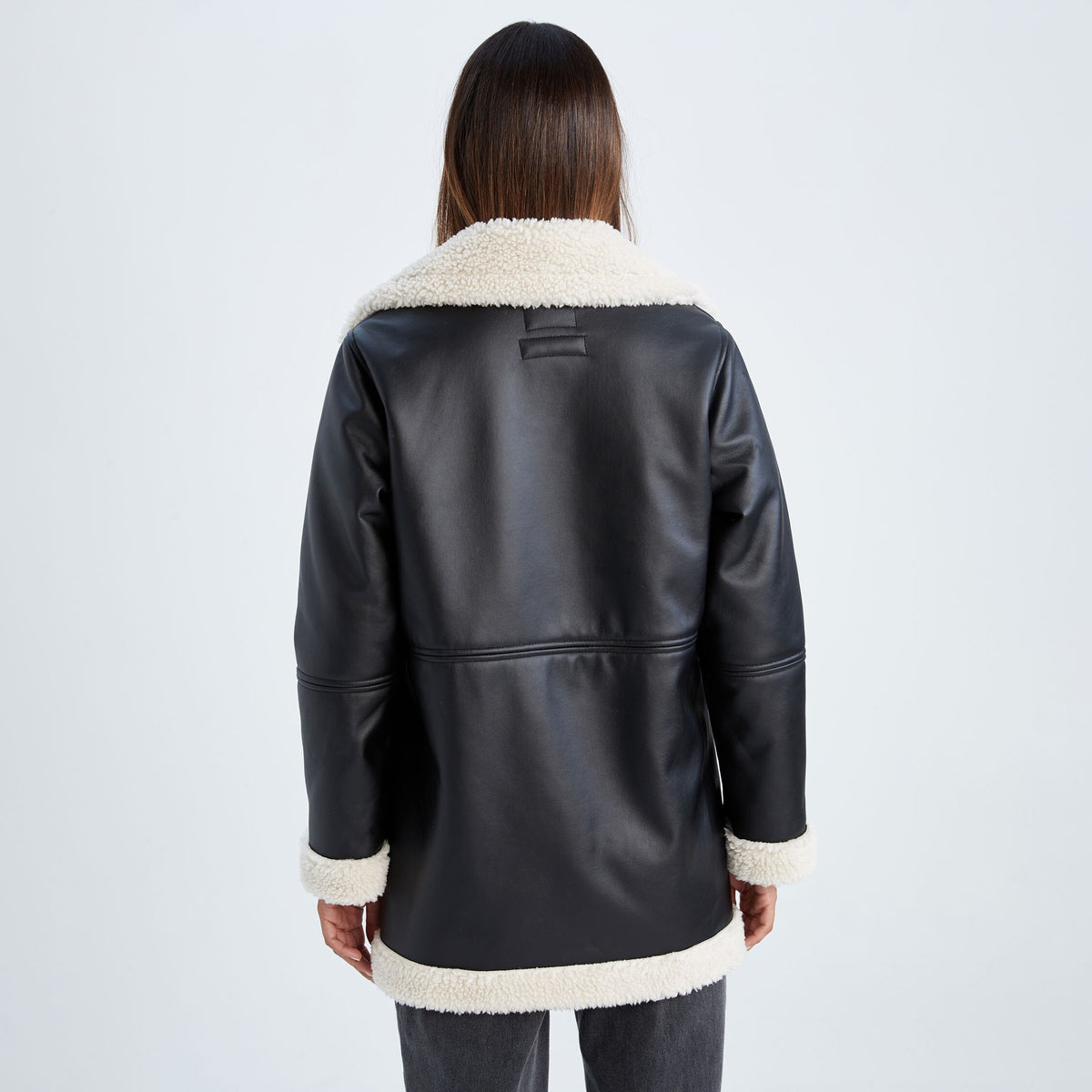 Oversized Women's Black Shearling Jacket – Sheepskin Leather Faux-Fur Coat