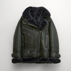 Women's Beige Shearling Aviator Jacket – Faux-Fur Lined Leather Biker Coat