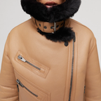 Women's Real Leather Shearling Biker Jacket – Faux Fur Lined Aviator Moto Coat