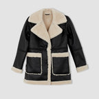 Oversized Women's Black Shearling Jacket – Sheepskin Leather Faux-Fur Coat