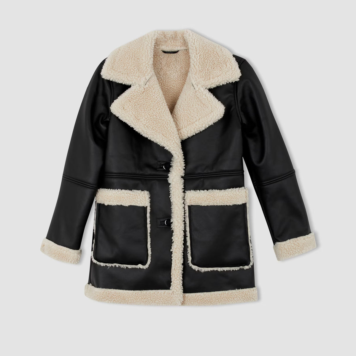 Oversized Women's Black Shearling Jacket – Sheepskin Leather Faux-Fur Coat