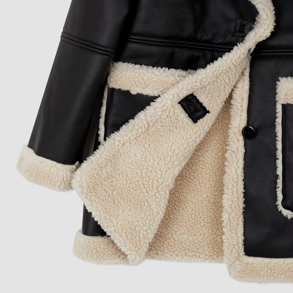 Oversized Women's Black Shearling Jacket – Sheepskin Leather Faux-Fur Coat