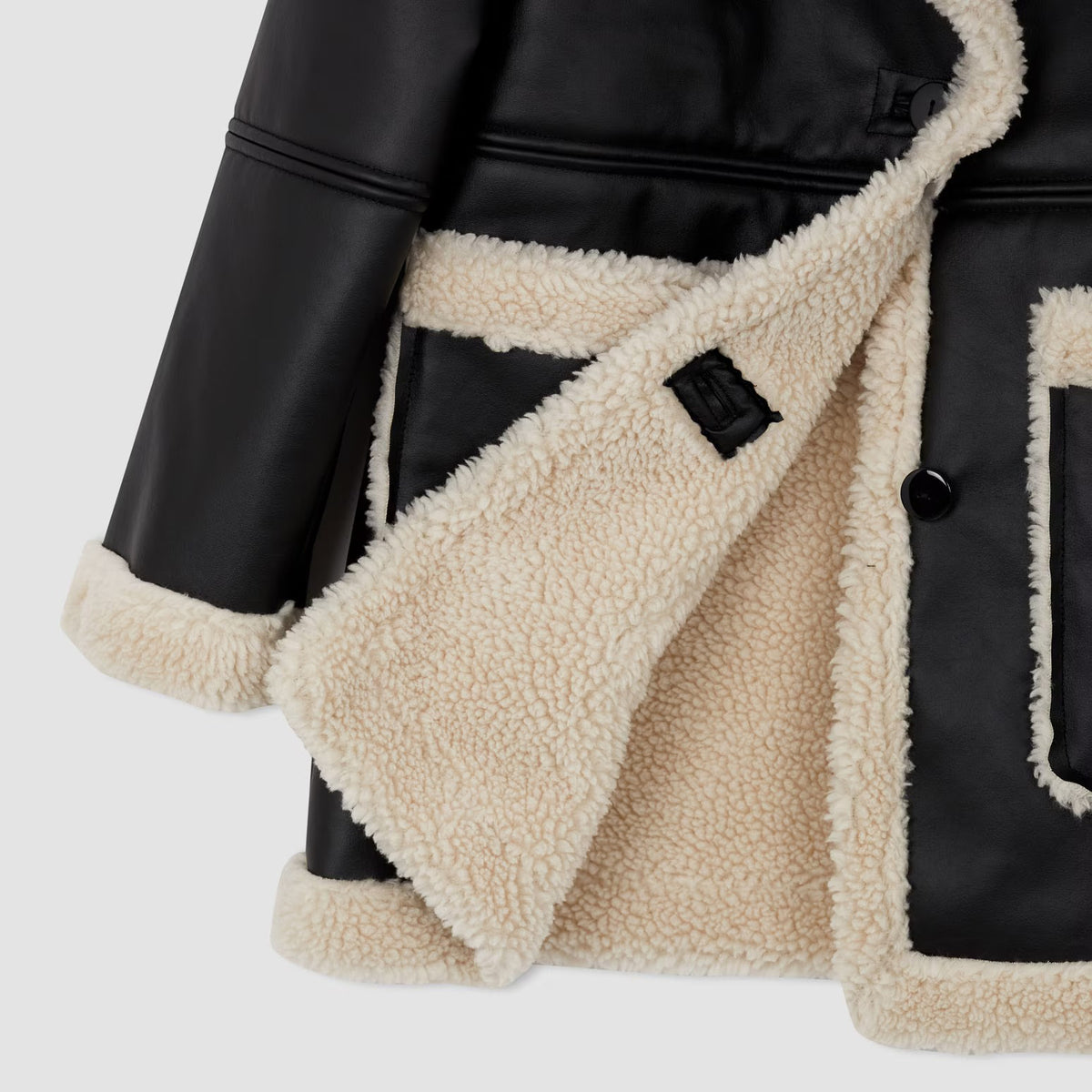 Oversized Women's Black Shearling Jacket – Sheepskin Leather Faux-Fur Coat