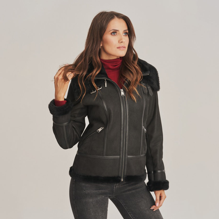 Women's Asymmetric Shearling Aviator Jacket