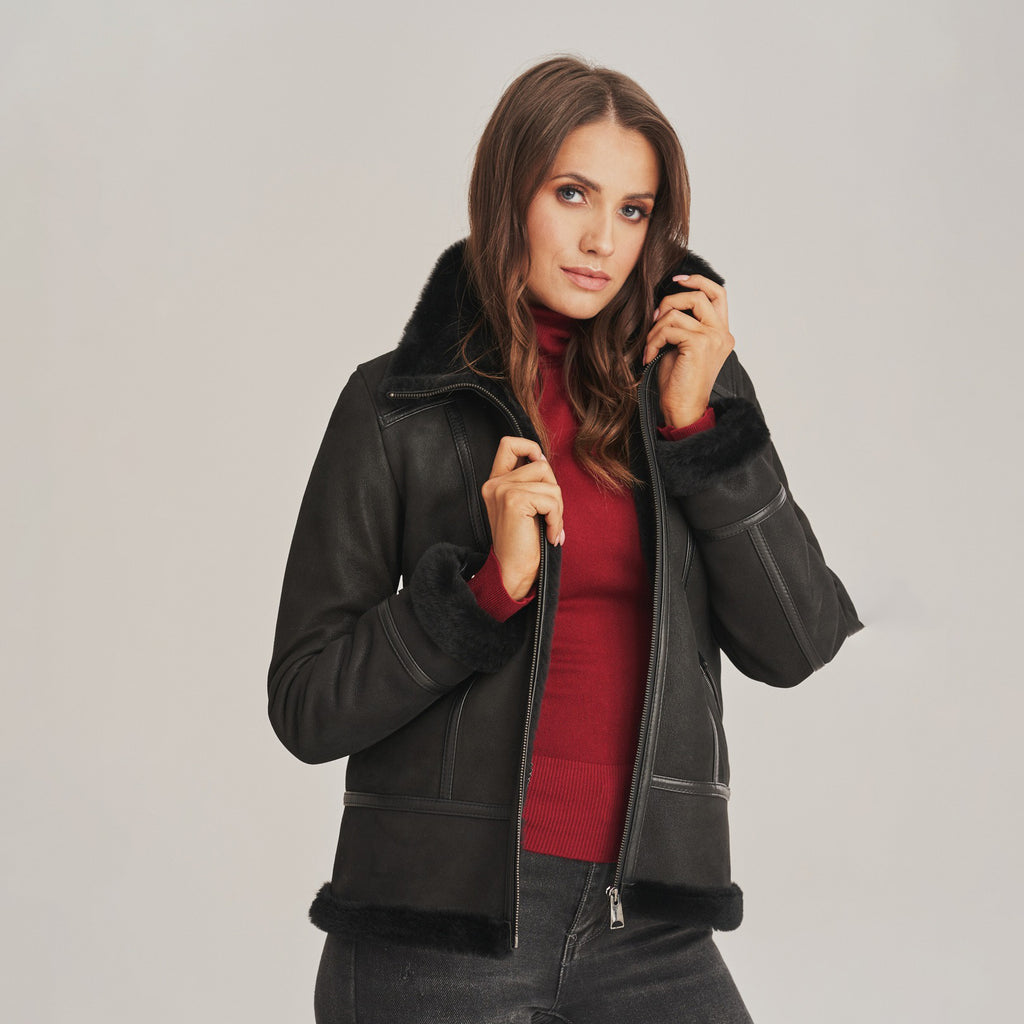 Women's Asymmetric Shearling Aviator Jacket