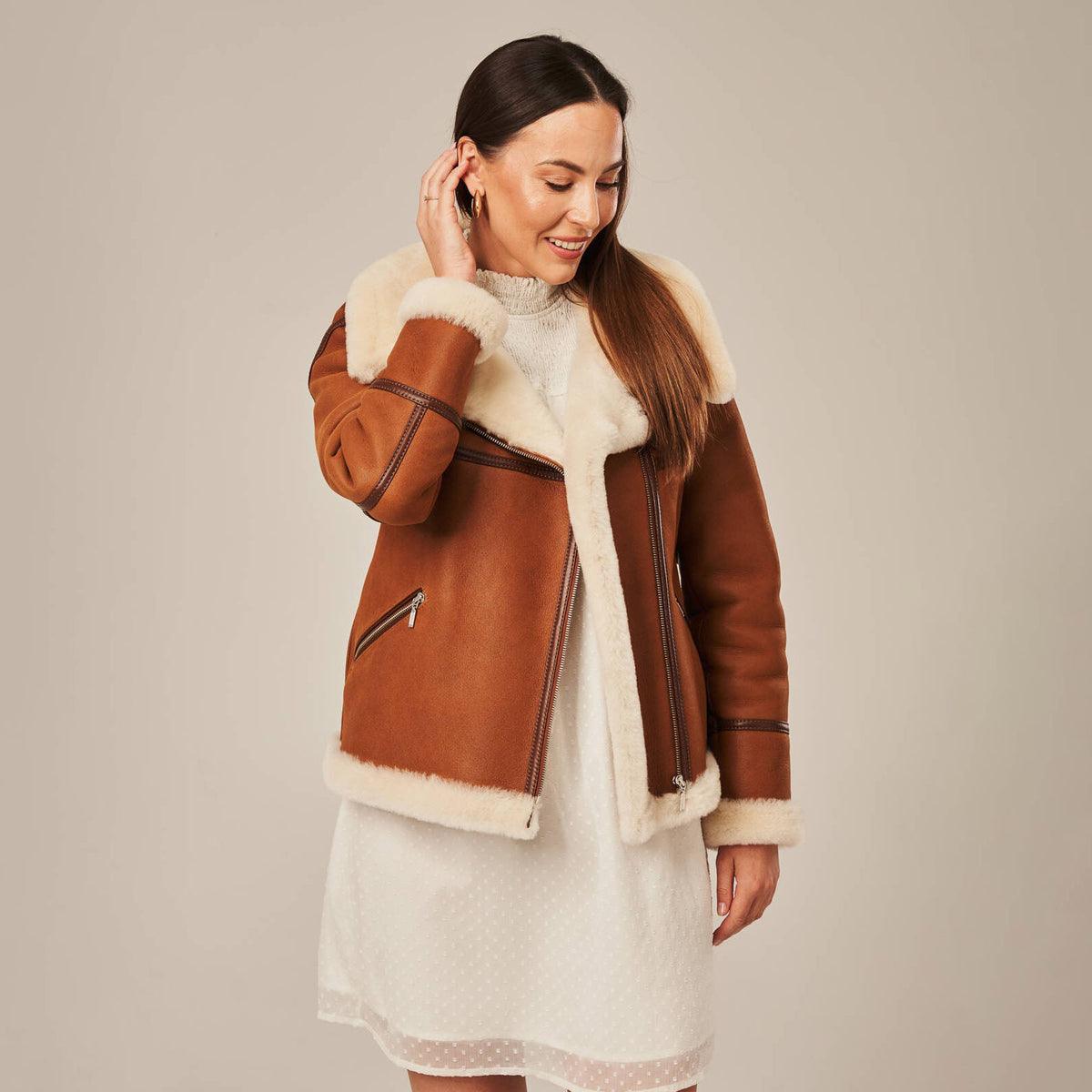 Women's Asymmetric Shearling Aviator Jacket