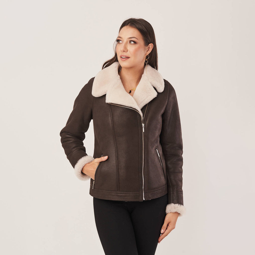 Women's Asymmetric Shearling Biker Jacket