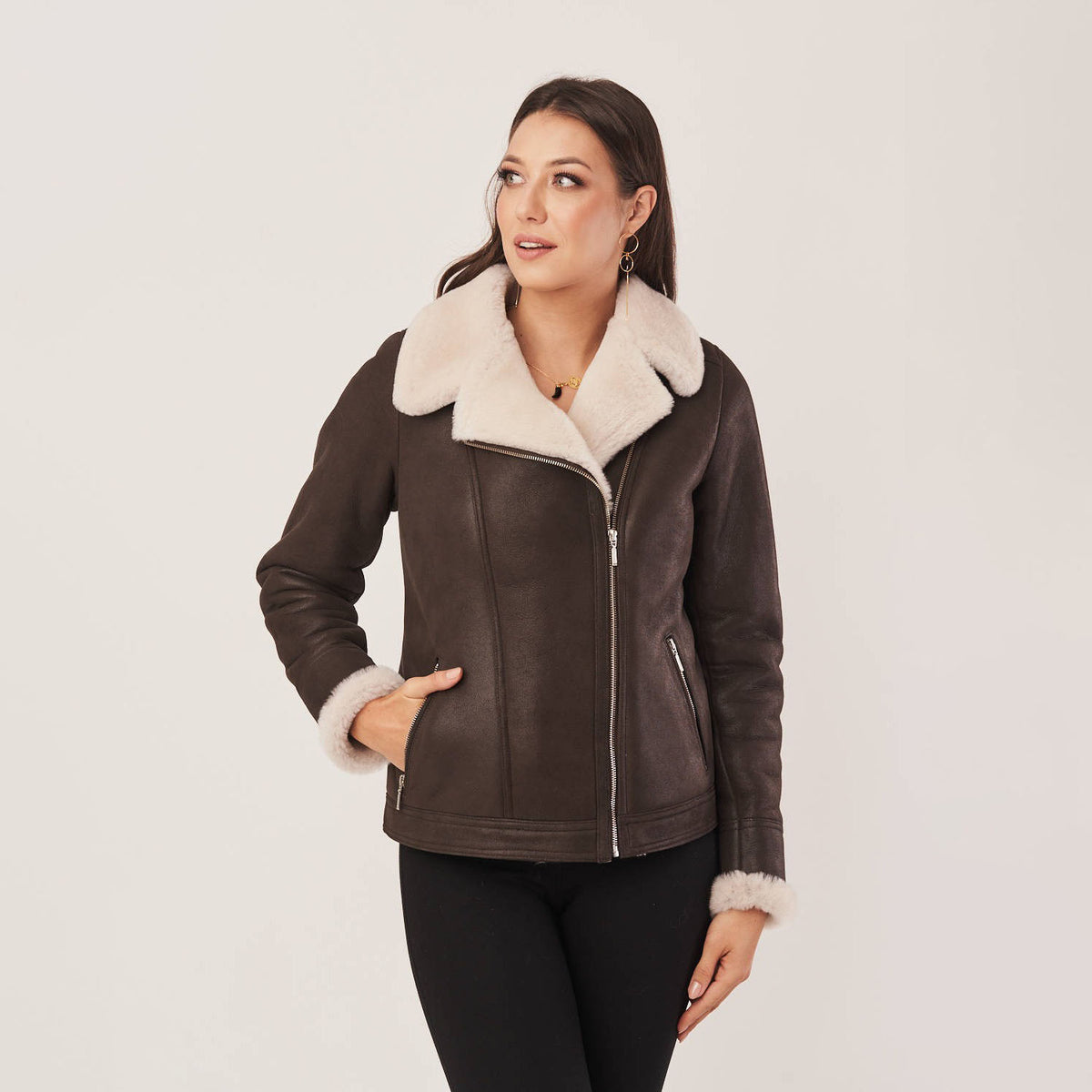 Women's Asymmetric Shearling Biker Jacket