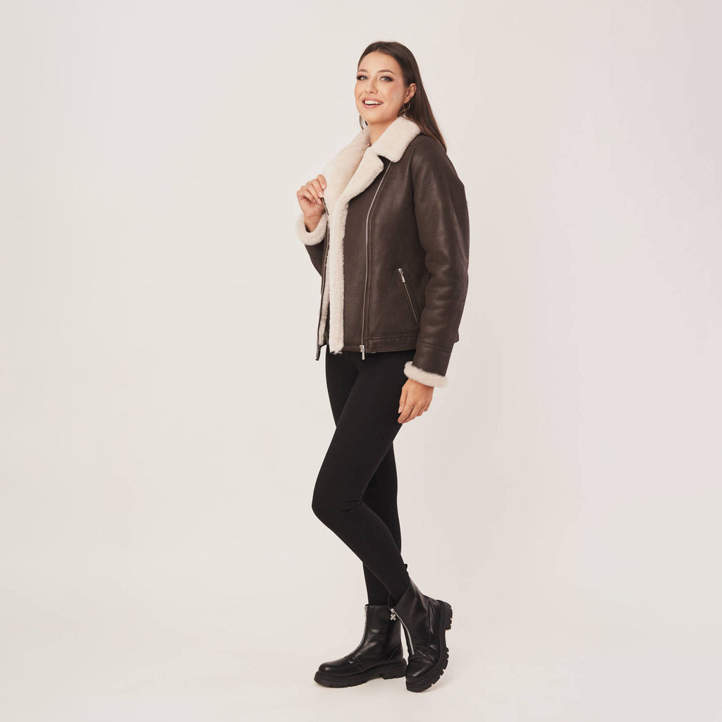 Women's Asymmetric Shearling Biker Jacket