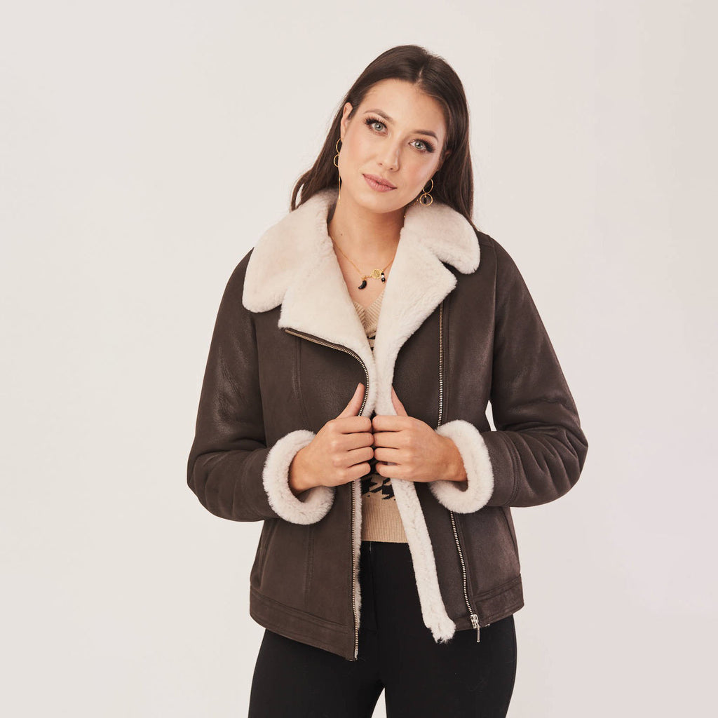 Women's Asymmetric Shearling Biker Jacket