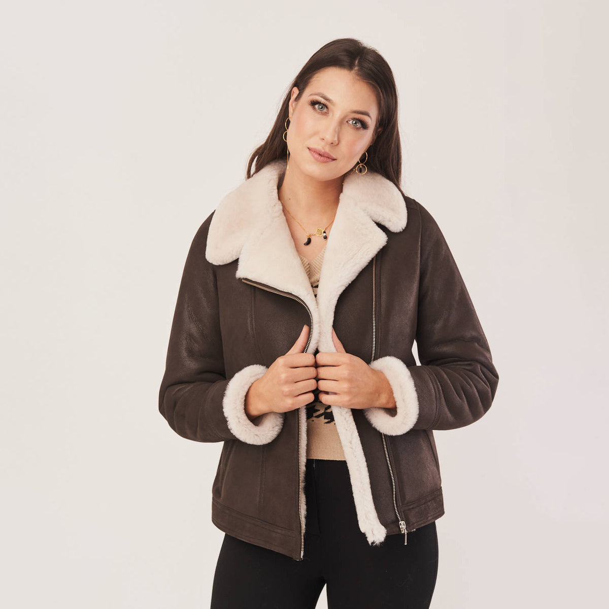 Women's Asymmetric Shearling Biker Jacket