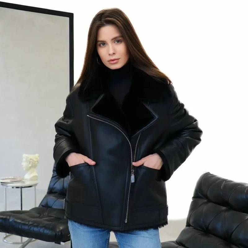 Women's Aviator Shearling Biker Jacket