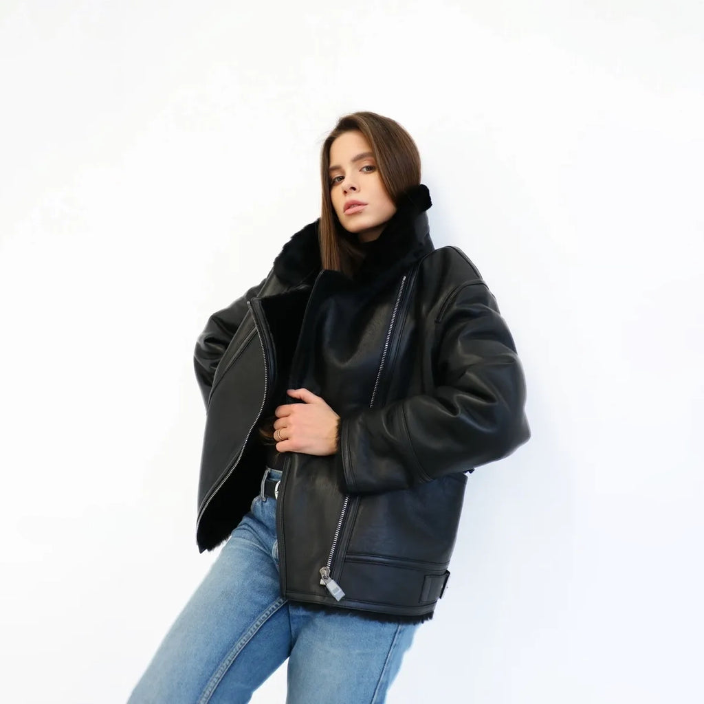 Women's Aviator Shearling Biker Jacket