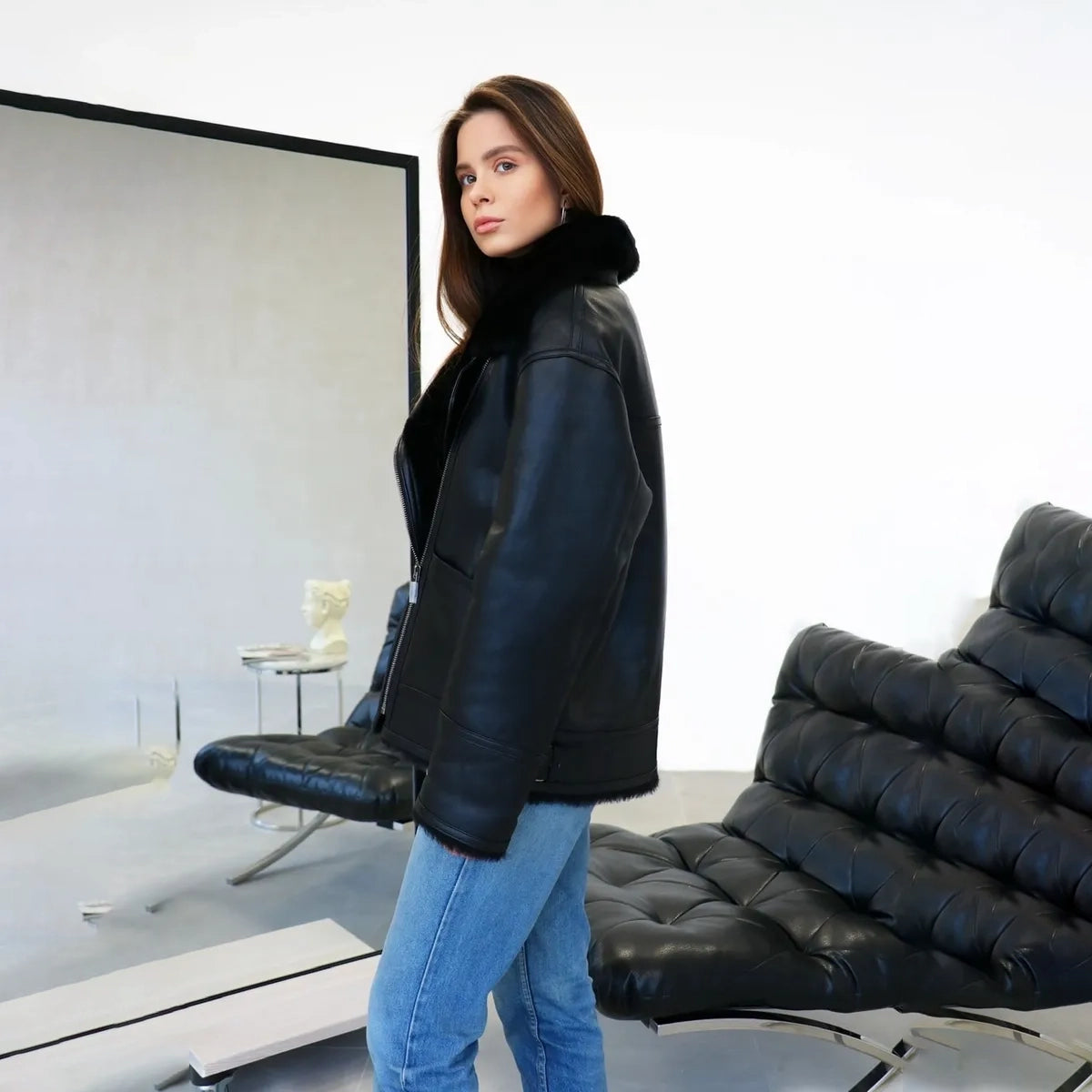 Women's Aviator Shearling Biker Jacket