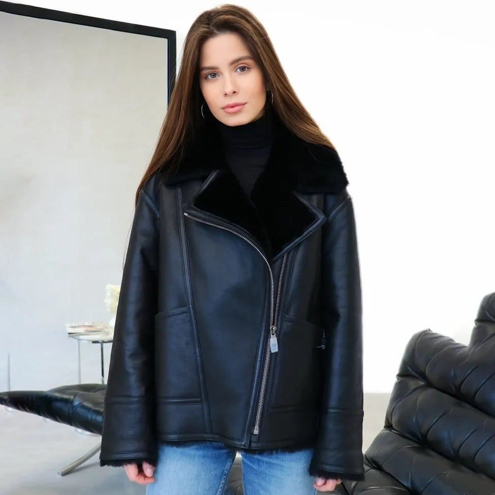 Women's Aviator Shearling Biker Jacket