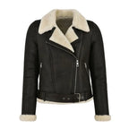 Women's Belted Asymmetric Shearling Biker Jacket