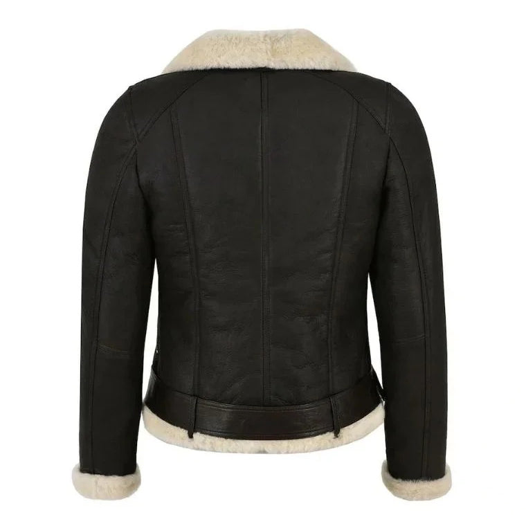 Women's Belted Asymmetric Shearling Biker Jacket