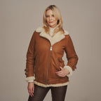 Women's Belted Aviator Shearling Biker Jacket