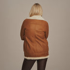 Women's Belted Aviator Shearling Biker Jacket