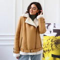 Women's Belted Aviator Shearling Biker Jacket