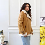 Women's Belted Aviator Shearling Biker Jacket