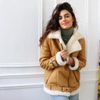 Women's Belted Aviator Shearling Biker Jacket