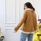 Women's Belted Aviator Shearling Biker Jacket