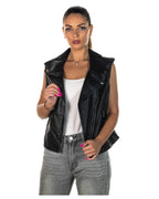 Women's Black Leather Biker Vest