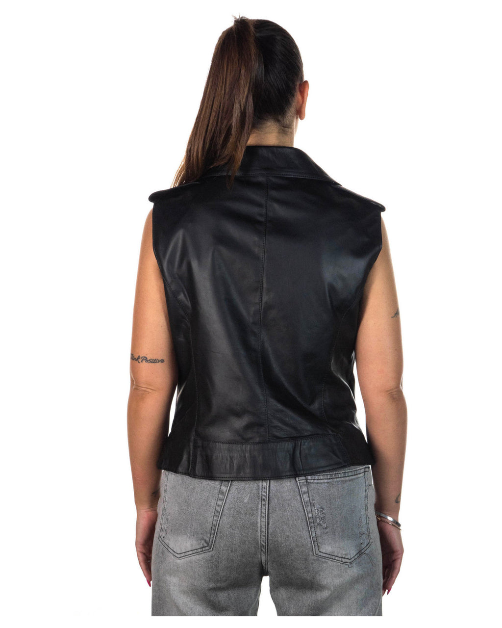 Women's Black Leather Biker Vest