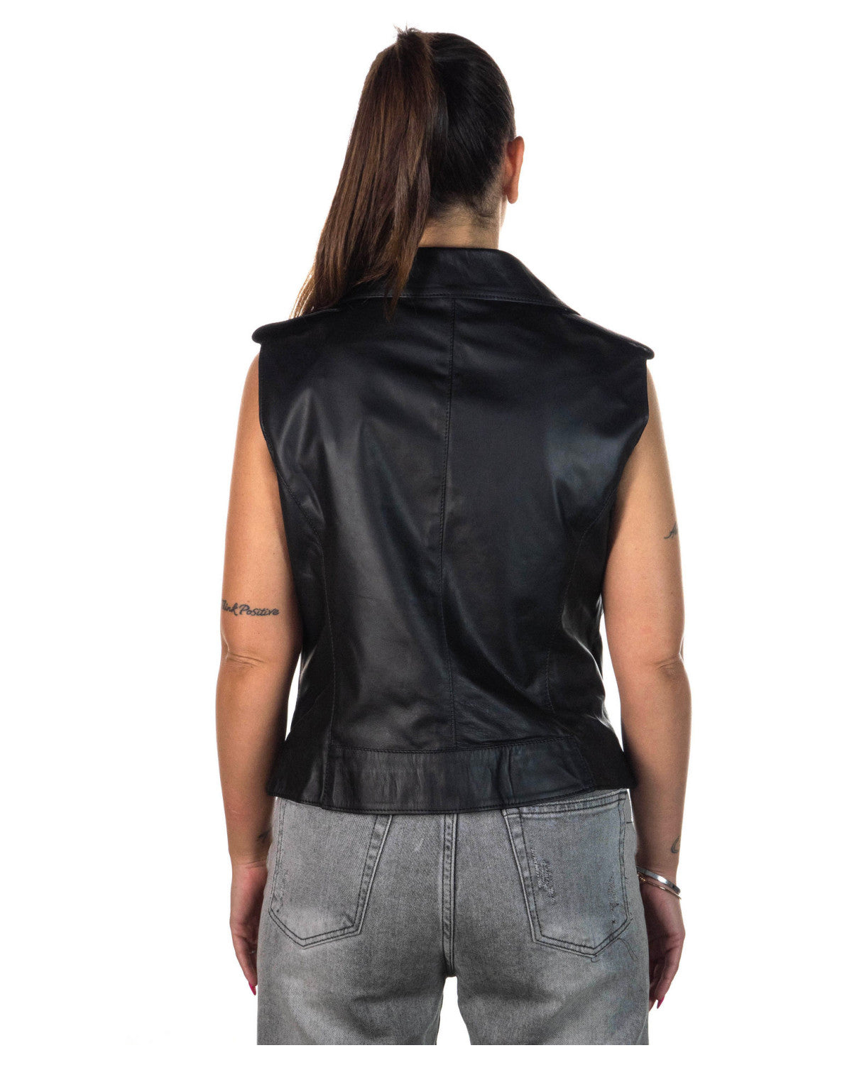 Women's Black Leather Biker Vest