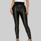 Women's Leather Lace Up Skinny Pants