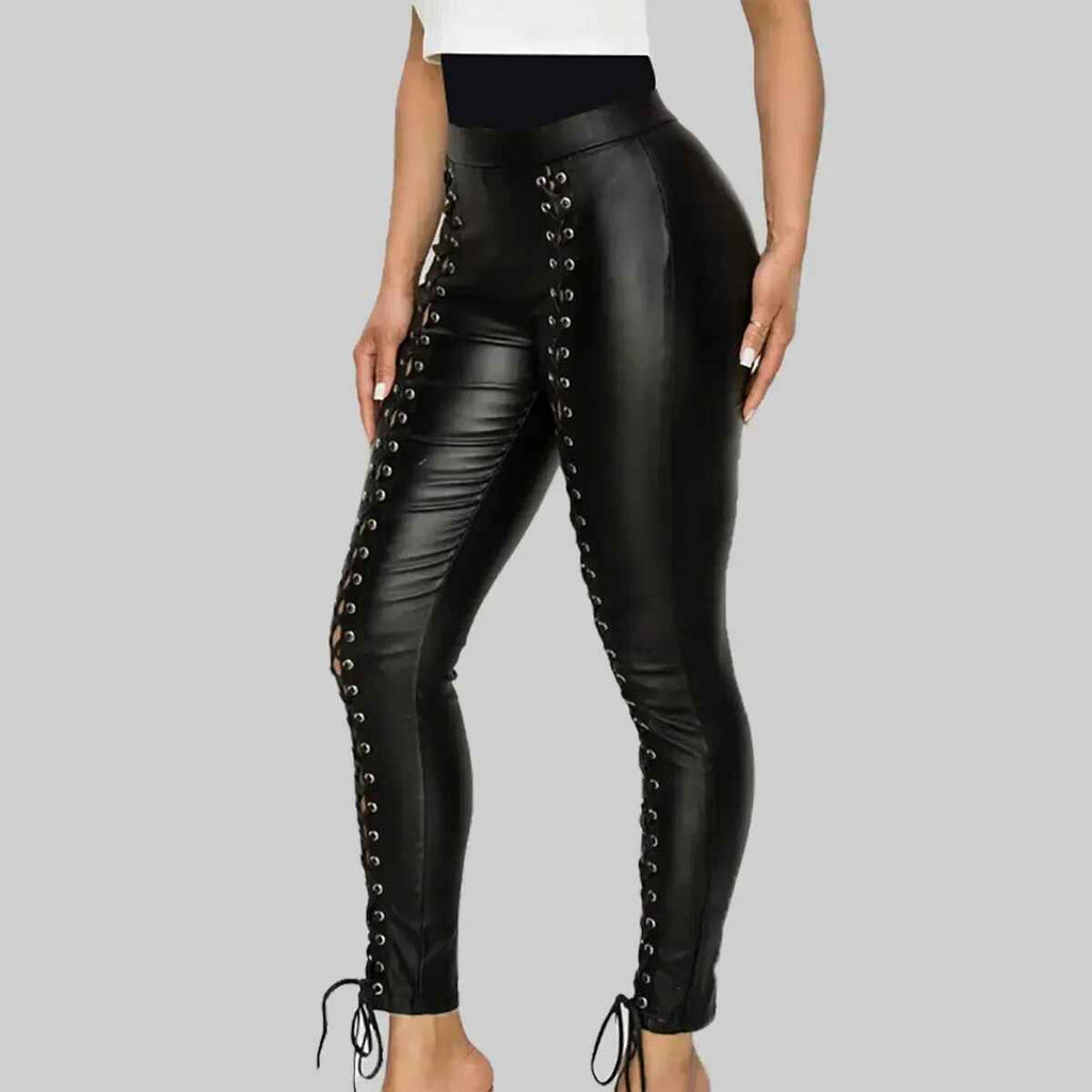 Women's Leather Lace Up Skinny Pants