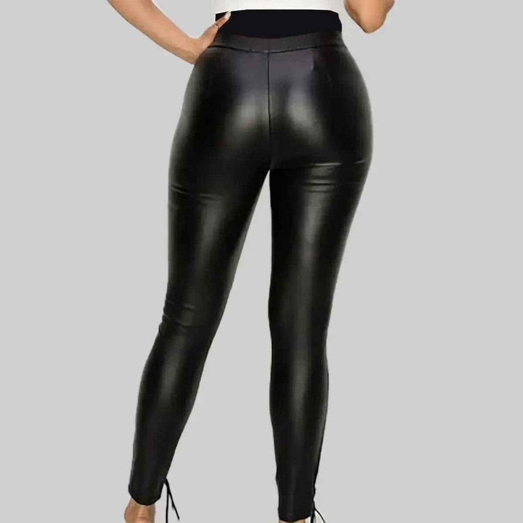 Women's Leather Lace Up Skinny Pants