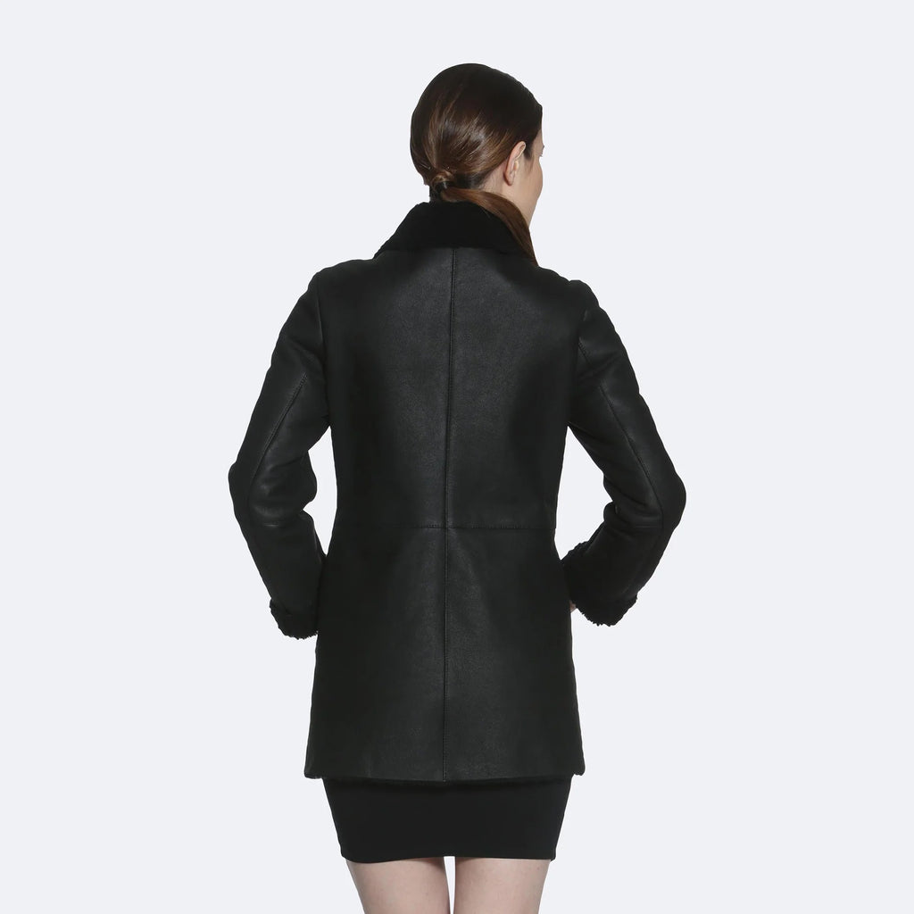 Women's Brown Sheepskin Leather Shearling Coat – Faux-Fur Lining Winter Coat