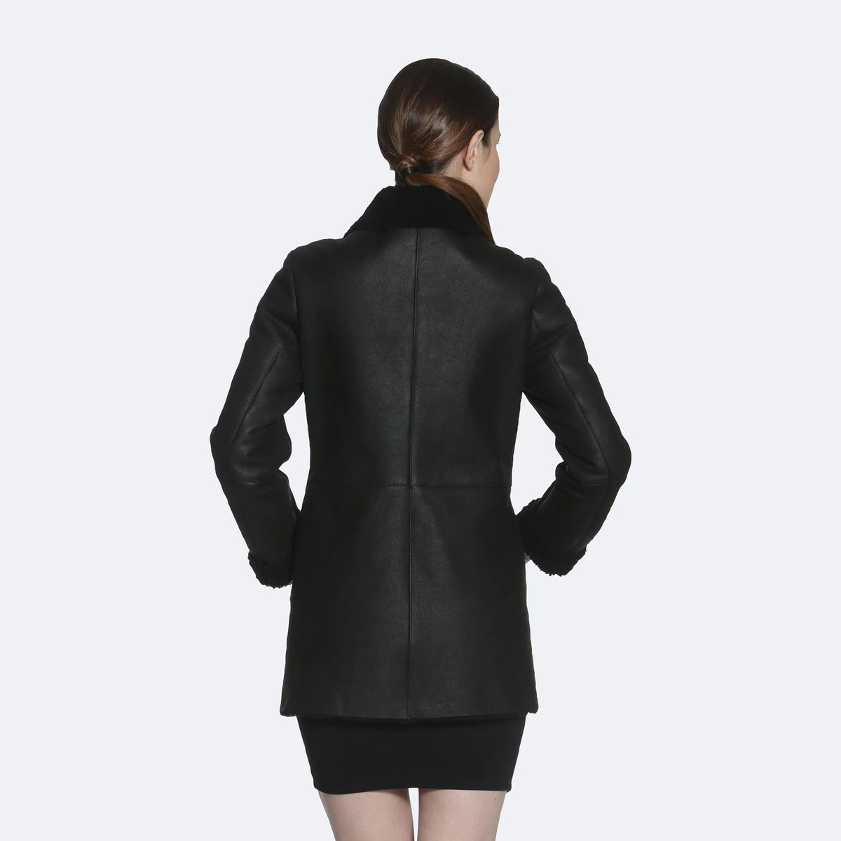 Women's Black Sheepskin Leather Shearling Coat – Faux-Fur Lining Winter Coat