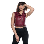 Women's Bordeaux Cropped Leather Biker Vest