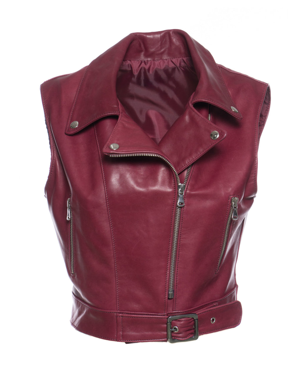 Women's Bordeaux Cropped Leather Biker Vest