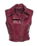 Women's Bordeaux Cropped Leather Biker Vest