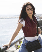 Women's Bordeaux Cropped Leather Biker Vest