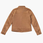 Women's Brown Leather Racer Jacket with Banded Collar