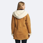 Women's Brown Hooded Sheepskin Leather Shearling Coat