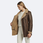 Women's Brown Sheepskin Leather Shearling Coat – Faux-Fur Lining Winter Coat