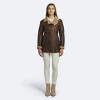 Women's Brown Sheepskin Leather Shearling Coat – Faux-Fur Lining Winter Coat