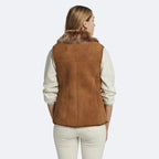 Women's Brown Suede Faux Fur Collar Buttoned Vest