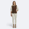 Women's Brown Suede Shearling Trimmed Vest