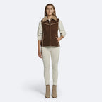 Women's Brown Suede Shearling Trimmed Vest