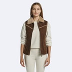 Women's Brown Suede Shearling Trimmed Vest