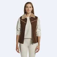 Women's Brown Suede Shearling Trimmed Vest