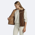 Women's Brown Suede Shearling Trimmed Vest